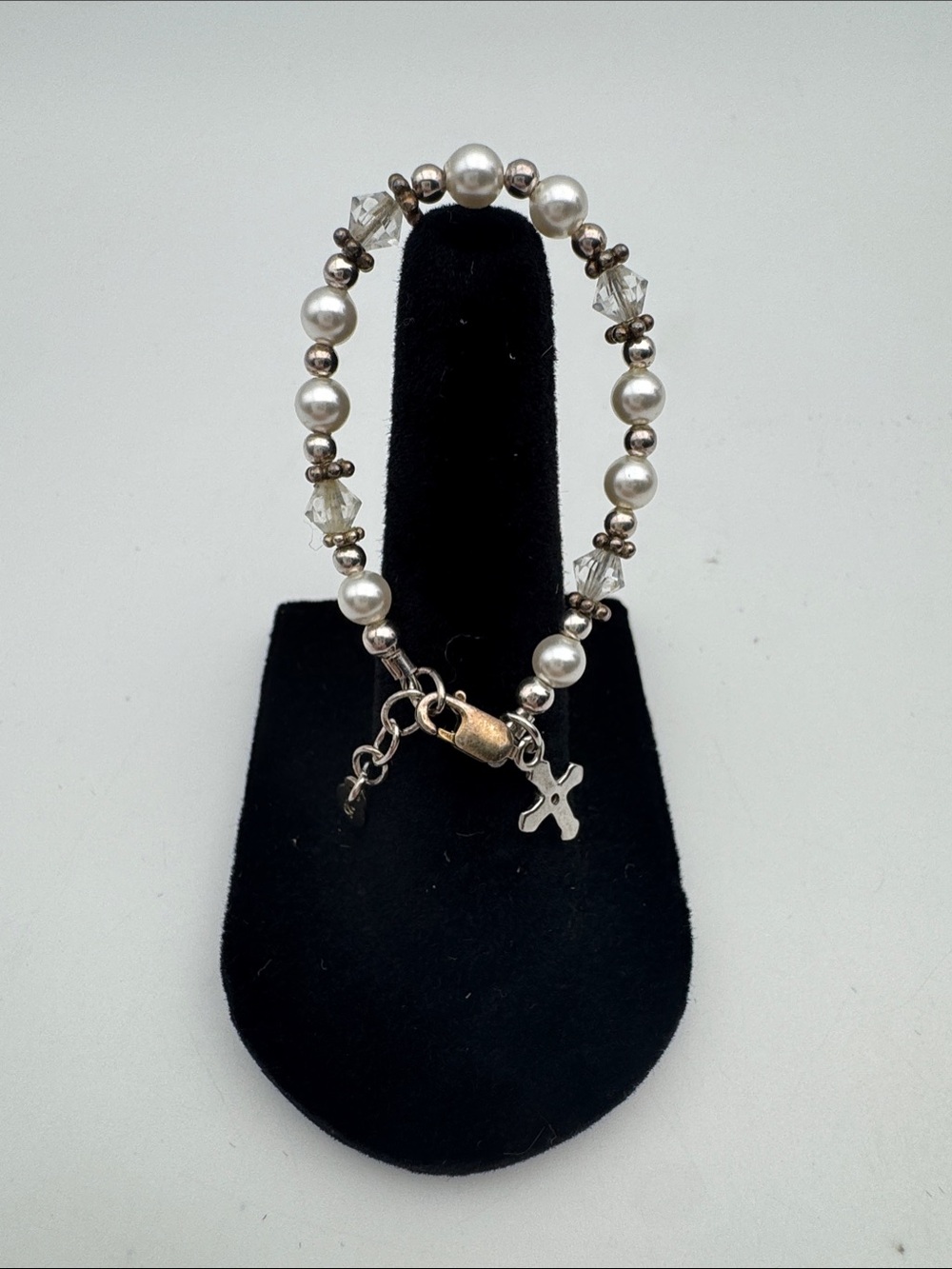 Pearl Bead Bracelet with Crystal Accents - White/Silver, Infant size